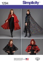 1294 SIMPLICITY 4 EXOTIC CAPES LENGTHS, HOOD OR NOT PATTERN UNCUT ONE SIZE